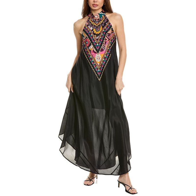 Johnny Was Black Maxi Dress With Colorful Embroidery Nwt